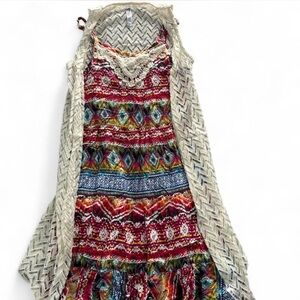Beautees Multicolor Dress with Cream Lace Overlay